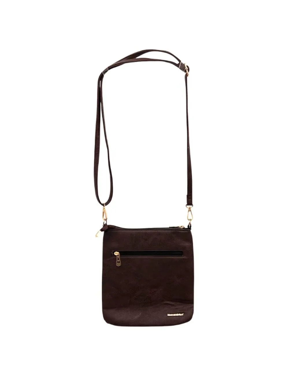 Montana West Brown Faux Leather Crossbody Bag Gold Accents Zippered Compartments - Picture 13 of 14